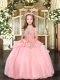 Fashion Pink Lace Up Straps Beading and Ruffles Girls Pageant Dresses Organza Sleeveless