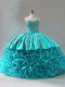Hot Selling Sleeveless Brush Train Lace Up Embroidery and Ruffles Sweet 16 Quinceanera Dress