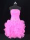 Sleeveless Organza Lace Up Evening Dress in Pink with Beading
