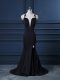 Black Prom Dress Satin Brush Train Sleeveless Lace