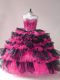 Unique Pink And Black Sweet 16 Quinceanera Dress Organza Sleeveless Beading and Ruffled Layers