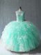 Fantastic Apple Green Scoop Lace Up Beading and Ruffles Ball Gown Prom Dress Sleeveless