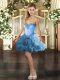 Sleeveless Fabric With Rolling Flowers Mini Length Lace Up Homecoming Dress in Baby Blue with Beading