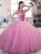 Eye-catching Floor Length Ball Gowns Sleeveless Rose Pink Vestidos de Quinceanera Lace Up