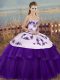 White And Purple Ball Gowns Sweetheart Sleeveless Tulle Floor Length Lace Up Embroidery and Bowknot Quinceanera Dresses