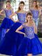 Top Selling Royal Blue Sleeveless Brush Train Beading and Lace Vestidos de Quinceanera