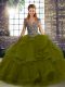 Olive Green Straps Lace Up Beading and Ruffles Ball Gown Prom Dress Sleeveless