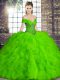 High Class Floor Length Lace Up Sweet 16 Quinceanera Dress Green for Military Ball and Sweet 16 and Quinceanera with Beading and Ruffles