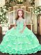 Sleeveless Tulle Floor Length Lace Up Little Girls Pageant Dress in Apple Green with Beading and Ruffled Layers Sleeveless Tulle Floor Length Lace Up Little Girls Pageant Dress in Apple Green with Beading and Ruffled Layers