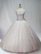 Trendy White Tulle Lace Up Sweetheart Sleeveless Floor Length Vestidos de Quinceanera Beading