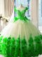Green Zipper 15th Birthday Dress Hand Made Flower Sleeveless Brush Train