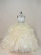 High-neck Sleeveless Brush Train Zipper Quinceanera Dresses Champagne Organza