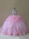 Baby Pink Two Pieces Halter Top Sleeveless Organza Brush Train Lace Up Ruffles Quinceanera Gowns