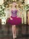 Fuchsia Ball Gowns Tulle Sweetheart Sleeveless Beading and Ruffles Mini Length Lace Up Custom Made