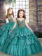 Modern Sleeveless Taffeta Floor Length Lace Up Little Girls Pageant Dress Wholesale in Teal with Beading
