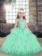 Custom Made Apple Green Tulle Lace Up Pageant Dress for Womens Sleeveless Floor Length Lace and Appliques