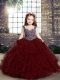 Straps Sleeveless Pageant Dress Wholesale Floor Length Beading and Ruffles Burgundy Tulle