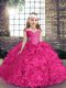 Floor Length Fuchsia Little Girls Pageant Dress Wholesale Straps Sleeveless Lace Up