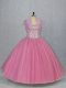 Ideal Sweetheart Sleeveless Sweet 16 Quinceanera Dress Floor Length Beading Pink Tulle