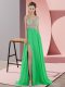 Ideal Green Chiffon Zipper Prom Gown Sleeveless Sweep Train Beading