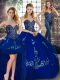 Dynamic Royal Blue Three Pieces Beading and Embroidery 15 Quinceanera Dress Lace Up Tulle Sleeveless Floor Length