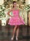 Fine Rose Pink Ball Gowns Organza Sweetheart Sleeveless Beading and Pick Ups Mini Length Lace Up Teens Party Dress