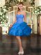 Vintage Blue Sleeveless Mini Length Beading and Ruffles Lace Up Prom Gown