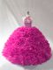 Classical Sleeveless Beading and Ruffles Lace Up Quinceanera Gowns with Fuchsia Brush Train
