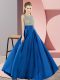 Blue Empire Beading Womens Party Dresses Backless Elastic Woven Satin Sleeveless Floor Length