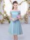 Knee Length Lace Up Vestidos de Damas Blue for Wedding Party with Belt