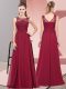 Burgundy Sleeveless Beading and Appliques Floor Length Quinceanera Dama Dress