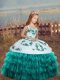 Teal Little Girl Pageant Gowns Party and Wedding Party with Embroidery and Ruffled Layers Straps Sleeveless Lace Up