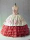 Sweetheart Sleeveless Lace Up Sweet 16 Dresses White And Red Satin and Organza