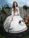 Designer White And Black Ball Gowns Embroidery and Ruffles Vestidos de Quinceanera Lace Up Satin Sleeveless Floor Length