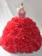 Fashionable Halter Top Sleeveless Sweet 16 Dress Brush Train Beading and Ruffles Red Organza
