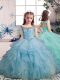 Fashionable Organza Scoop Sleeveless Lace Up Beading and Ruffles Child Pageant Dress in Light Blue