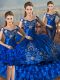 Enchanting Embroidery and Ruffled Layers Sweet 16 Quinceanera Dress Royal Blue Lace Up Sleeveless Floor Length