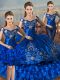 Enchanting Embroidery and Ruffled Layers Sweet 16 Quinceanera Dress Royal Blue Lace Up Sleeveless Floor Length