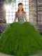 Graceful Floor Length Lace Up 15 Quinceanera Dress Olive Green for Military Ball and Sweet 16 and Quinceanera with Beading and Ruffles