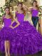Amazing Sleeveless Organza Floor Length Lace Up Quince Ball Gowns in Purple with Ruffles
