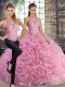 Fabric With Rolling Flowers Sleeveless Floor Length Quinceanera Dresses and Beading