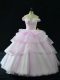 Custom Design Lace Up Quinceanera Gowns Lilac and In with Beading and Ruffled Layers Brush Train