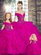 Fuchsia Sleeveless Beading and Ruffles Floor Length Quinceanera Dresses