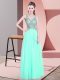 New Style Empire Prom Dresses Apple Green V-neck Tulle Sleeveless Floor Length Zipper