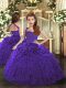 Purple Sleeveless Floor Length Ruffles Lace Up Kids Formal Wear