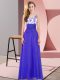 Adorable Blue Backless Scoop Appliques Quinceanera Court Dresses Chiffon Sleeveless