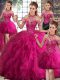Deluxe Fuchsia Sleeveless Tulle Lace Up Ball Gown Prom Dress for Military Ball and Sweet 16 and Quinceanera