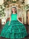 Best Ruffled Layers Kids Pageant Dress Turquoise Lace Up Sleeveless Floor Length