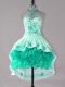 Hot Selling Turquoise Lace Up Prom Dress Embroidery and Ruffles Sleeveless High Low