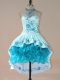 Aqua Blue High-neck Lace Up Embroidery and Ruffles Dress for Prom Sleeveless